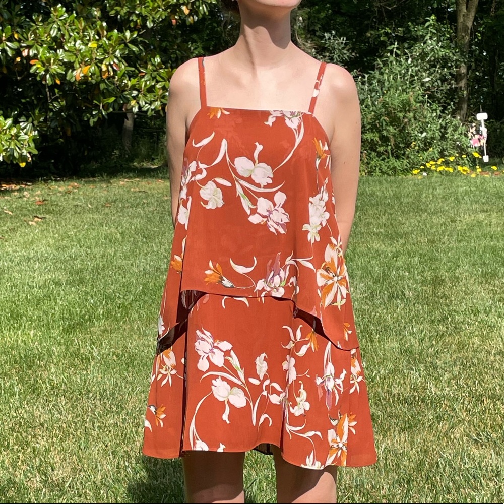 Mango Terracotta Tiered Floral Dress
